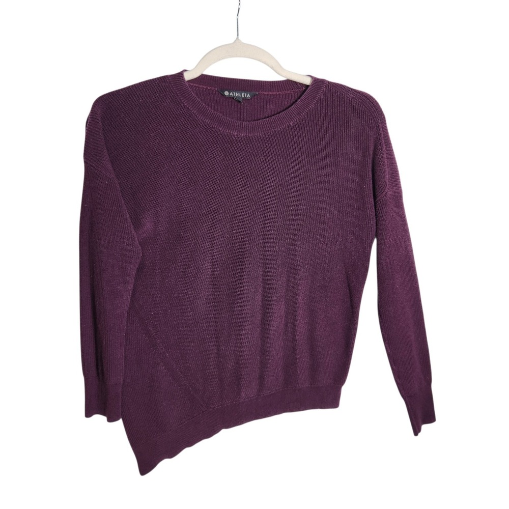 Athleta Plum Purple Ribbed Asymmetrical Hem Cotton Silk Blend Sweater M